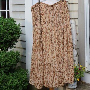 Soft Surroundings Plus Size Tan Animal Print Pleated Pull On Midi Skirt Sz 3X